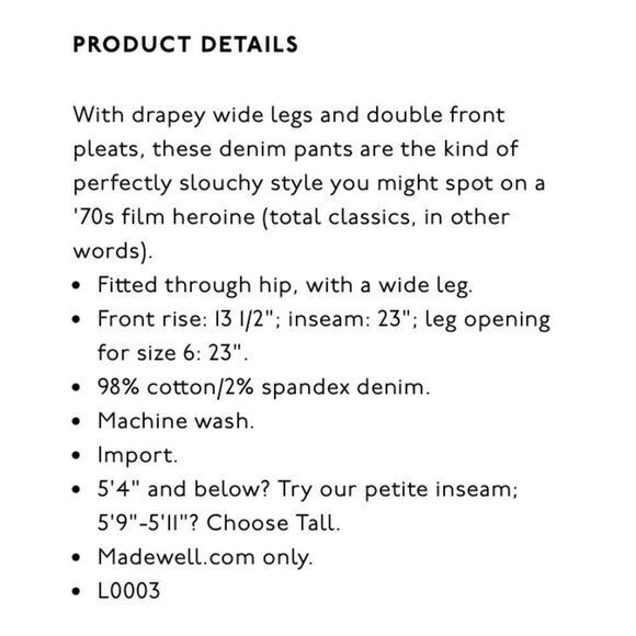 New! Madewell Pleated Wide-Leg Jeans, size 00 - Picture 5 of 16